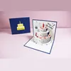 3D Pop UP Biglietti d'auguri di buon compleanno Cartoline a forma di torta di frutta tagliata al laser Carta regalo con adesivi per buste