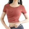Couleur unie nombril taille-fermeture à manches courtes dessus de yoga vêtements de sport femmes vêtements de yoga sport vêtements de fitness coréen T-shirt chemise