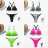 Neon green micro bikini bathing suit Sexy push up swimsuit female bathers Triangle shiny swimwear women swim suit biquinis T200114