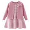 Autumn's Children's Baby Sweater de Knitting Manga Longa Vestido de Natal Party Party Girl's Girl's xadrez Coat Vest Caidos Suit 211231