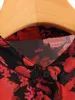 Neue frauen mode blumendruck lässige kittelhemden blusen frauen stehen kragen roten chiffon roupas femininas falten tops T200321