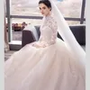 3D Flower Spets High Neck Wedding Dresses Long Sleeves Garden Sweep Train Plus Size Brudklänning Vestido de Noiva 328 328