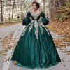 Vintage Princess Lace Appliqued Prom Dresses Long Sleeves Sweetheart Neck Evening Gowns Corset Back Sweep Train Satin Formal Dress