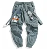 Ribbons Multi Pockets Cargo Harajuku Casual Joggers Track Streetwear Trouser Hip Hop Harem Pants Techwear Men 201128