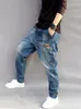 Heren jeans splitsen denim broek hiphop harem heren losse baggy broek hoge kwaliteit joggers straat stijl