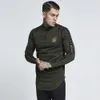 Moda mężczyzn Sik Silk haft solidny kolor elastyczna koszulka wysoka zamek błyskawiczny elastyczne longsleeved men Slim Casual Tshirts 2011616