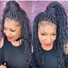 Moda 180densywność Pełna Piękna Bogini Box Braids Lace Front Wig Handmade kręcone warkocze Cornrow Peruka dla czarnych kobiet