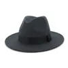 Män Kvinnor Flat Brim Jazz Wool Felt Fedora Hattar Svart Ribbon Dekoration Enkelt Unisex Panama Gambler Hat Trilby