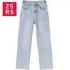 Zsrs Jeans Femmes Taille Haute Denim Pantalon Vintage Tassel Taille Ajuster Jeans à jambe droite Noir Bleu Plus La Taille Boyfriend Jeans 201029