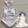 Cosplay Anime Ruffle Bra Brief Set Cartoon Mignon Lolita Collier Percé Kawaii Fille Sexy Lingerie Brodé Chat Empreintes Y200708