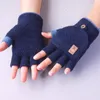 9-16 Jahre alte Jungenhandschuhe Winter Kinder Halbfinger Flip Cover Warm gestrickt Stretch Touchscreen Studenten Schreiben Fahren Sport1