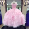 Off the Shoulder Pink Ball Gown Quinceanera Dresses 2020 Applique Sweet 16 Long Party Prom Gown Vestidos De 15 Anos