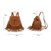 Retro backpack tassel fashion leisure Women's backpack solid suede schoolbag shopping bag
