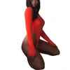 Bahar Siyah Floresan Yeşil Balıkçı Yaka Uzun Kollu Bodysuit Kadınlar Yeni Bodycon Tulum Skinny Yüksek Kesip Tanga Bodysuits 2XL T200702
