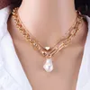 Neues Design Perlenkette Halsband Halskette Frauen Barocke Perle Herz Charm Anhänger Halskette Chocker Ketten Gold Silber Farbe Schmuck