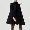 Gothic Women Wool Cape Coats Button Loose Casual Outerwear High Street Stylish Autumn Winter Warm Overcoat Female Black Top Coat T200828