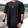 T-shirt voor mannen bodybuilding brocade-blue print losse t-shirt training fitness mannen kleding korte mouw shirt straatkleding G1222