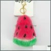 Keychains Fashion Accessories Pom Key Chain Cute Watermelon Shape Fur For Girls Bunny Keyring Car Chic Fruit Design Bag Charm Drop Delivery