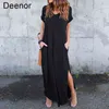 Plus Size 5XL Sexy Women Dress Summer Solid Casual Short Sleeve Maxi For Long Lady es 220117