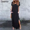 Plus Size 5XL Abito da donna sexy estivo tinta unita casual manica corta maxi per donna lunga es 220117