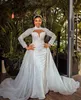 Plus Size Syrenki Suknie ślubne z odpinanym pociągiem 2022 Długie rękaw Perły Luksusowe Perły Koronki Zroszony Afryki Aso Ebi Bridal Suknia