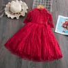 Kızlar Bahar Elbise Kırmızı Töreni Yıl Kostüm Dantel Düğün Zarif Parti Kıyafeti Frocks ES 211231