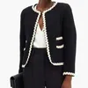 Famous Stylist Womens Jacket 20AW Graceful Beauty Small Fragrance Wind Round Collar Wavy Braid Wrap Trim Top Short Coat Size XS-L