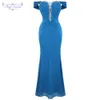 Angel-Fashions Women's Party Gown Boat Neck Beading Crystal Pleated Long Mermiad Elegant Aftonklänning Blå 495 LJ201123