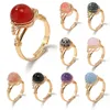 Wire Wrap 10mm Beads Healing Natural Stone Druzy Crystal Rings Gold Adjustable Amethyst Lapis Pink Quartz Women Ring Party Wedding Jewelry