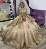 NY! Prinsessan Guld Quinceanera Klänningar Långärmad Applique Beading Sweet 16 Dress Pageant Gowns Vestidos de 15 años 2022
