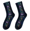 Nouveaux motifs floraux femmes chaussettes automne hiver épaisse chaussette chaude fleurs mignonnes filles dame coton chaussettes vintage rétro cadeau de noël bas