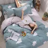 3/4pcs ensembles de literie en coton noir et blanc avec housse de couette drap de lit taie d'oreiller mignon rayure linge de lit roi reine pleine taille double LJ201127