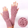 Inverno Quente De Tricô Braço Luvas Mulheres Meninas Moda Escavada Folhas De Finger Fingerless Luva Longa Stretchy Confortável Mittens Soft1