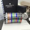 Män kvinnors fast rostfritt stål manschett Bangle Luxury Watch Style Speedometer Officiell låda Set Armband9314167