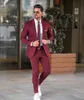 Burgundowe mężczyzn garnitury modowe na smoking ślubny Slim Fit Groom Wear Prezenta