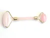 Gold Plated Natural Rolling Chakra Rose Quartz crafts Carving Reiki Crystal Healing Scraping Beauty Roller Facial Massage Stick Alloy