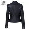 Giacca in pelle da donna AORRYVLA nera corta autunno manica lunga collo alla coreana Moto Biker Zipper Slim giacca in pelle trapuntata PU 201226
