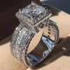 Vintage Court Mens Ring Silver Princess Cut CZ Stone Engagement Wedding Band Rings For Women Jewelry Gift