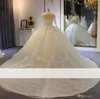 Funkelndes Ballkleid-Hochzeitskleid, schiere Juwelenausschnitt, Perlen, Pailletten, lange Ärmel, Spitze, Brautkleider, nach Maß, 2022, Abiti Da Sposa, Vestido De Novia