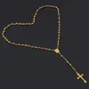 Hängselhalsband !! Katolska Jesus gudinna 18k guldpläterad trendig lång rosenhalsband för herrvinnor 4mm pärlor mode smycken.12942480
