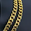 Fornitura di collana in vero oro 18k placcato in rame, larghezza catena 9 mm, collana di gioielli da uomo a doppia faccia Q0531