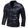 Jaqueta de couro preto de inverno masculino com casaco de motocicleta quente forro de pêlo Slim Street Moda Black Biker Pleated Design Zipper 201127