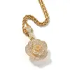 Rose Flower Necklace Iced Out Pendant Mens Gold Necklace Hip Hop Fashion Jewelry