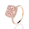 Pansysen 10 mm carrés Morganite Gemstone Rings For Women Solid 925 Silver Silver Sparking Cocktail Anneau Fine Bijoux 201006