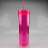 6色22オンスのアクリルスキニータンブラーとふたストローダブルウォール透明な再利用可能なプラスチックウォーターボトルポータブルトラベルコーヒーマグ
