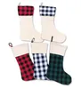 Christmas Stockings Ornaments Plaid Black Red Xmas Tree Socks Candy Gift Storage Bag Hanging Pendant Party Decoration LSK1825