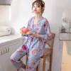 여성용 잠옷 가운 세트 Sleepwear Suit Flower Ladies 따뜻한 가정 의류 라운지 Nightwear Lingeries 용 Pijama Homewear 201113