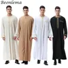 Beonlema O-首アラビアAbaya Musulman Homme Dubai Kaftanロングスリーブ大人のJubba Thobeパキスタン男性服祈りの服1