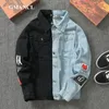 Mężczyźni Streetwear Odznaka Drukowane Dżinsy Kurtki Moda Hip Hop Mężczyzna Motocykl Casual Slim Fit Denim Coat Outerwear Plus Rozmiar 5XL 201124