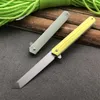 Cuchillo plegable con aleta con rodamiento de bolas de alta calidad 440C Satin Tanto Point Blade Negro / Arena / Amarillo G10 + Mango de hoja de acero inoxidable Cuchillos EDC